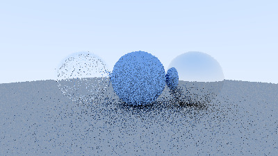 The same scene drawn with one ray per pixel, full of speckle.